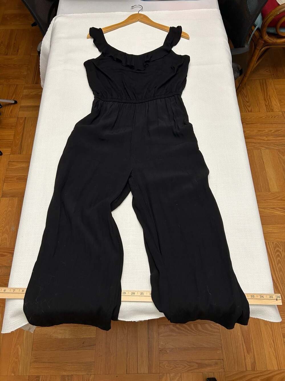 LOFT Black Ruffle Strap Wide Leg Jumpsuit